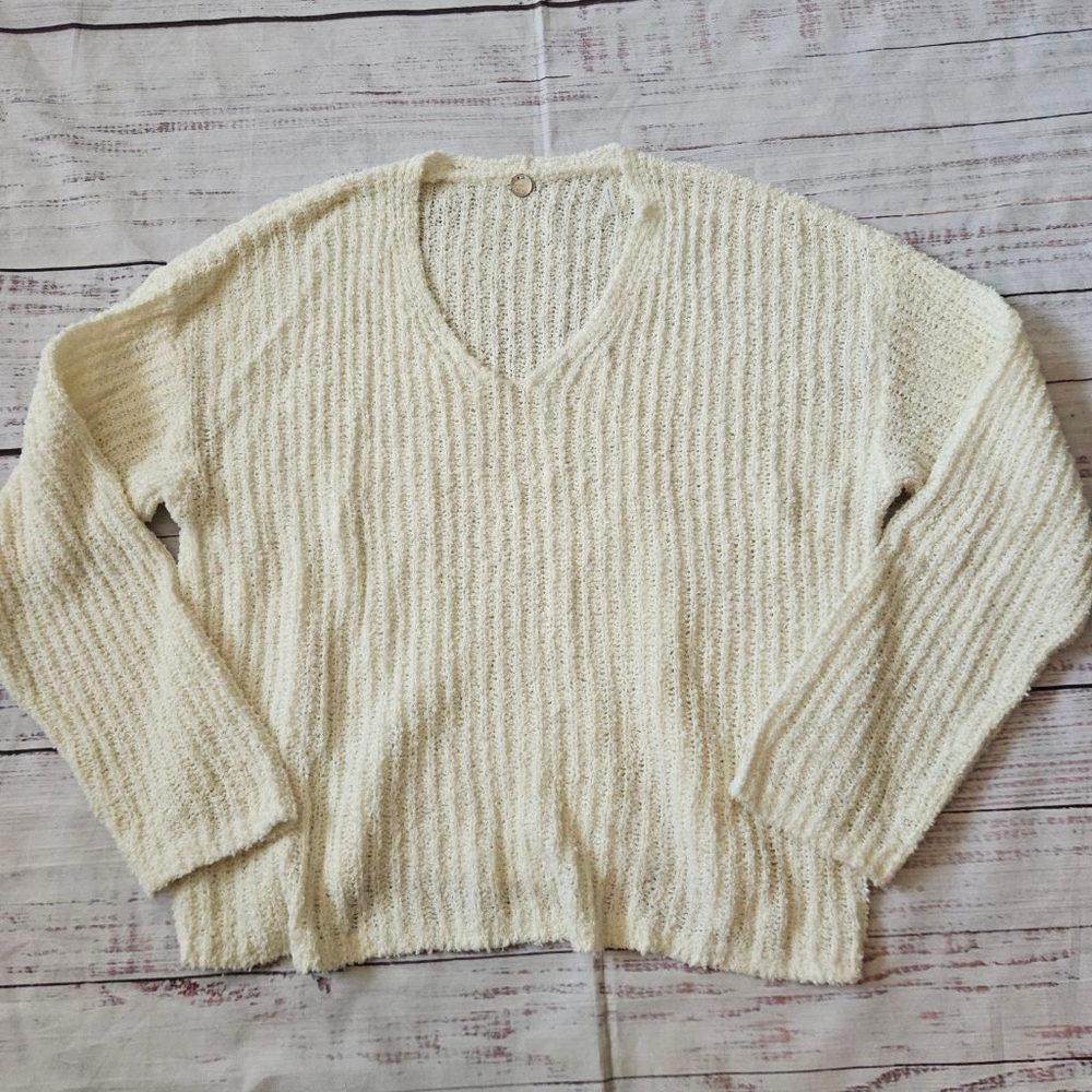 Margaret O'Leary Cream Cotton Cashmere Knit Sweater Womens Medium